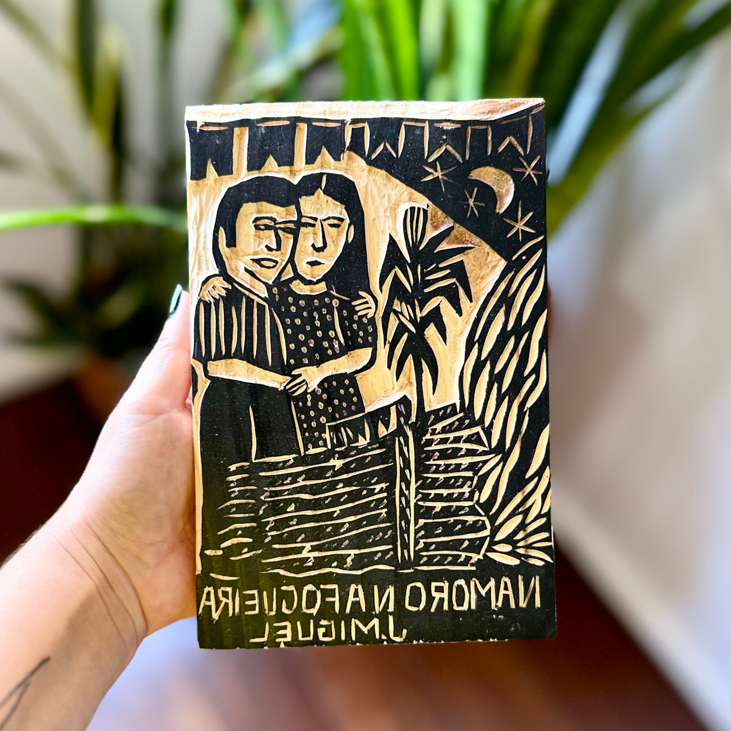 Matriz xilogravura J. Miguel - Namoro na Fogueira