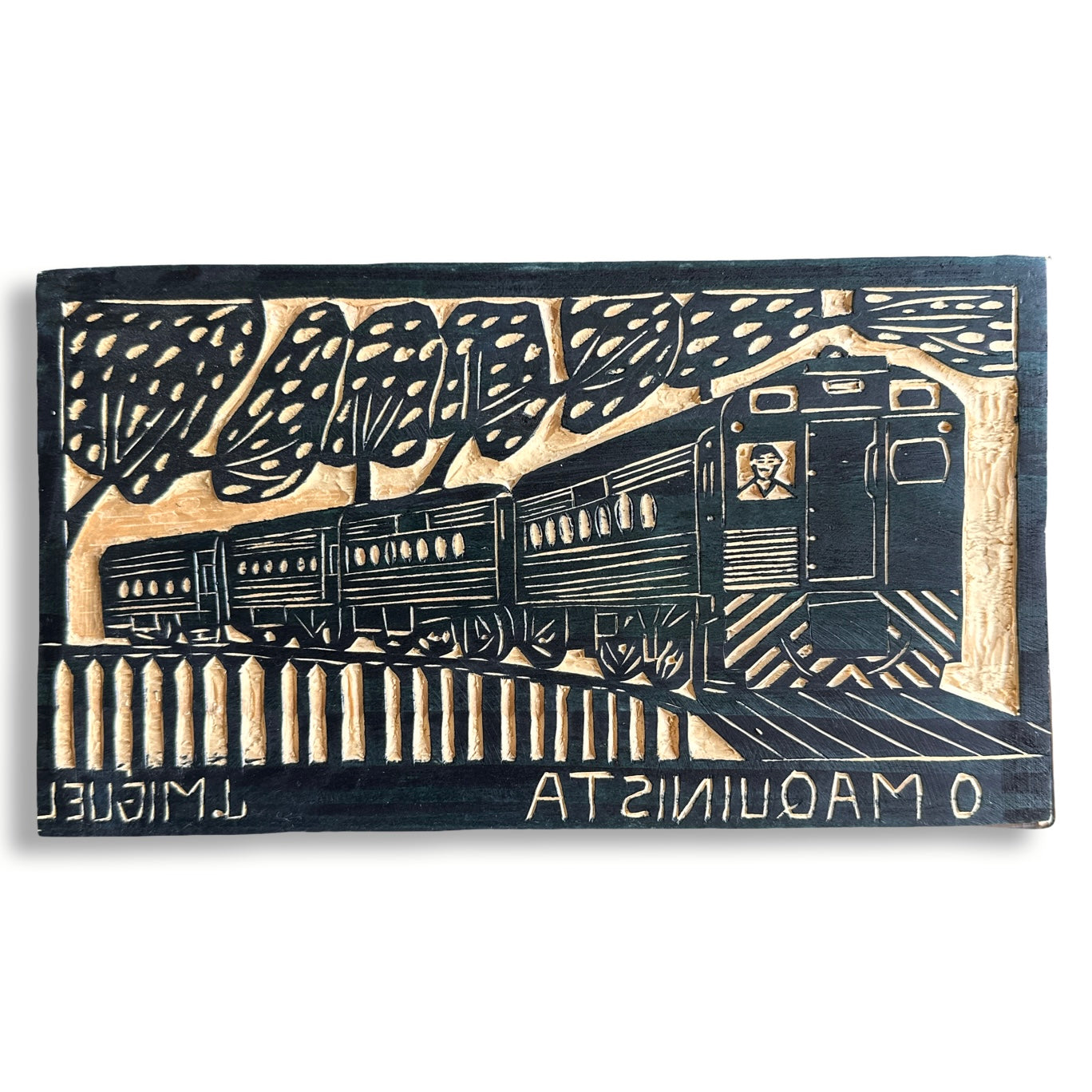 Matriz xilogravura J. Miguel - O Maquinista