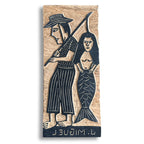 Matriz xilogravura J. Miguel - O pescador e a sereia