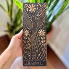 Matriz xilogravura J. Miguel - Colibri e flores