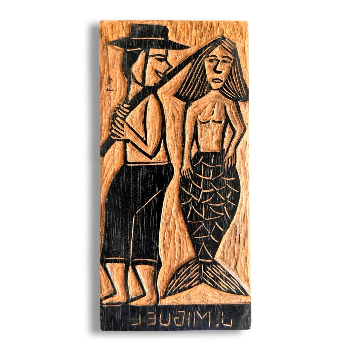 Matriz xilogravura J. Miguel - O pescador e a sereia