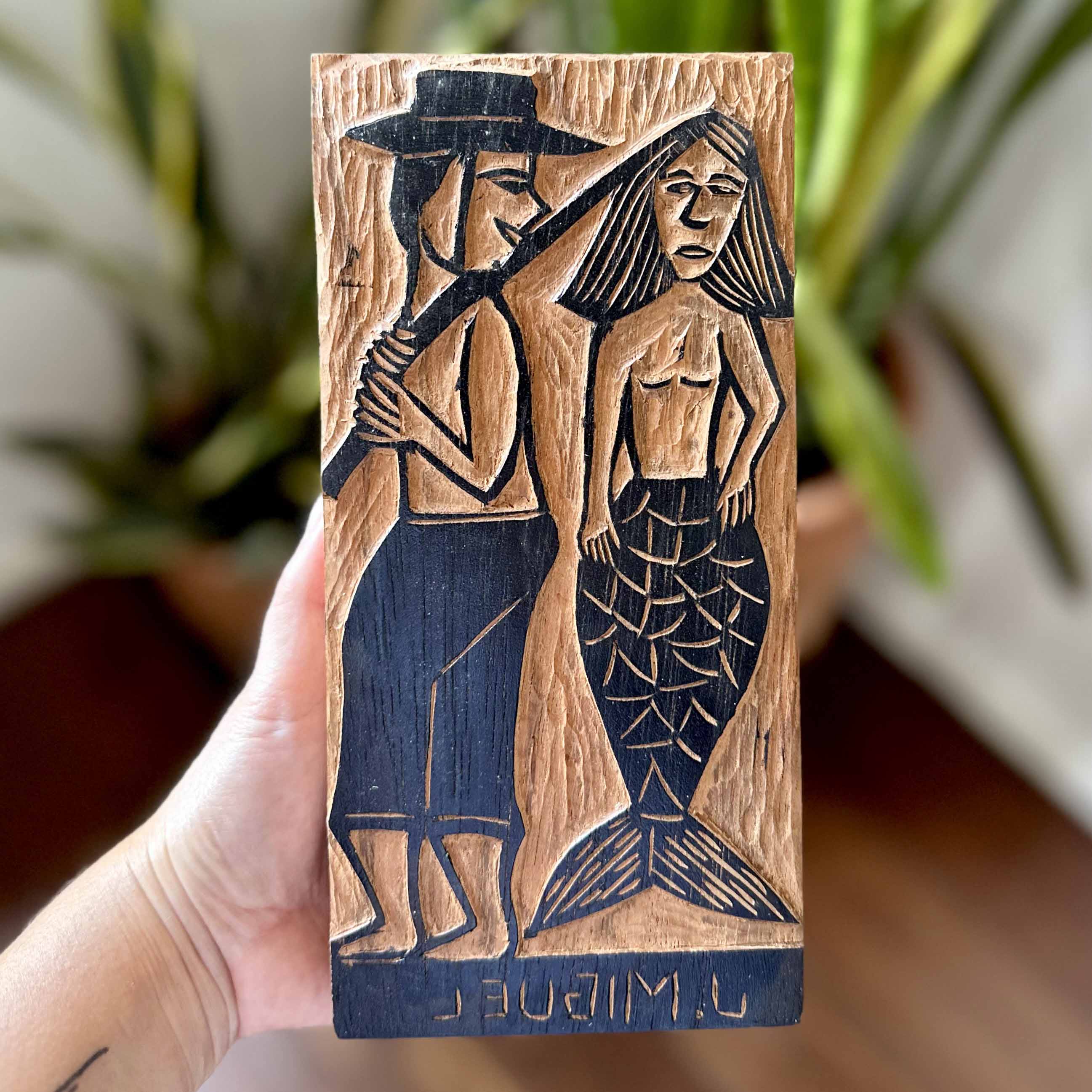 Matriz xilogravura J. Miguel - O pescador e a sereia