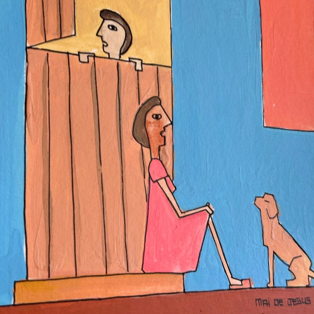 Desenho original "Menino espiando a rua" - Mai de Jesus