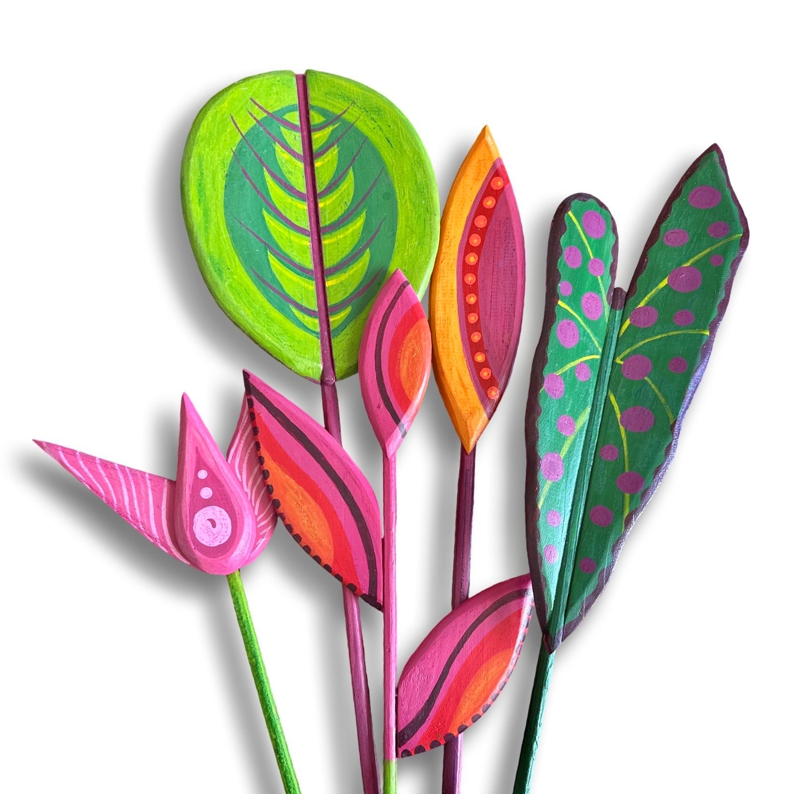 Buquê com 5 plantas em madeira pintadas a mão