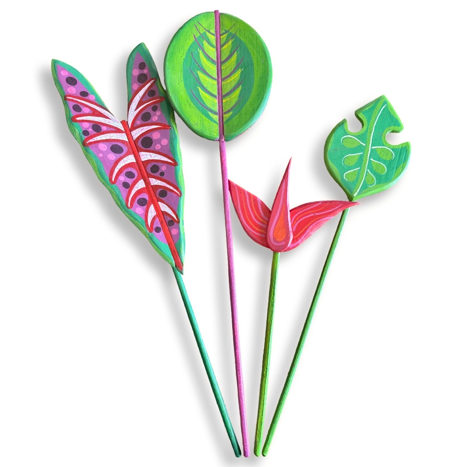 Buquê com 4 plantas em madeira pintadas a mão