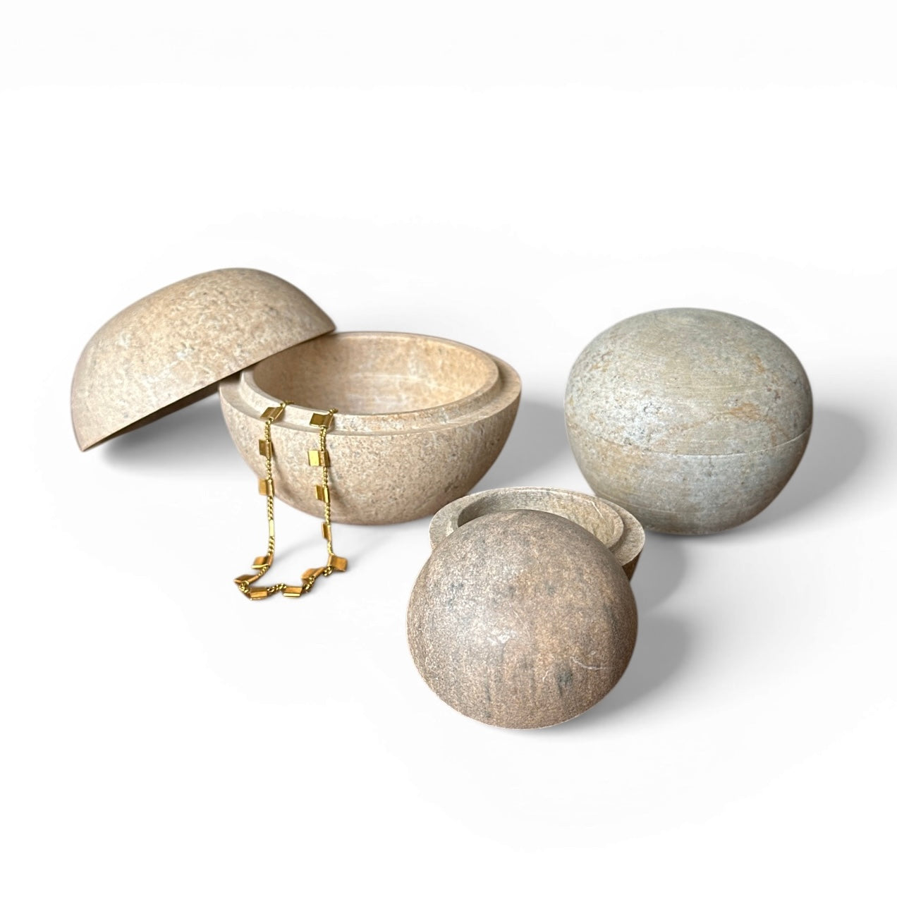 Trio de Potes Bola em pedra sabão