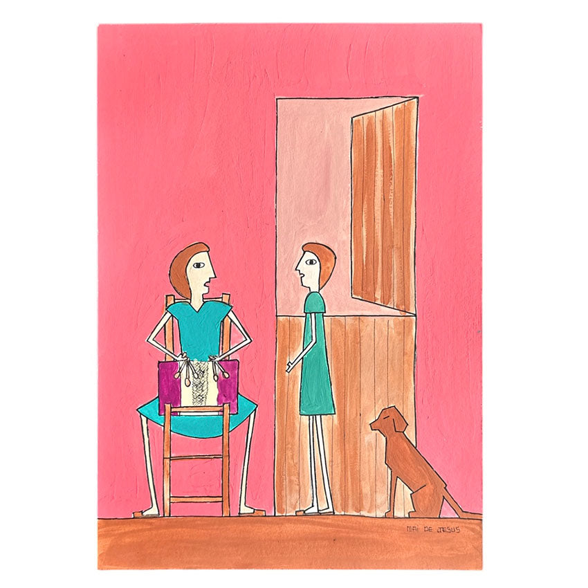 Desenho original "Ensinando a fazer renda" - Mai de Jesus