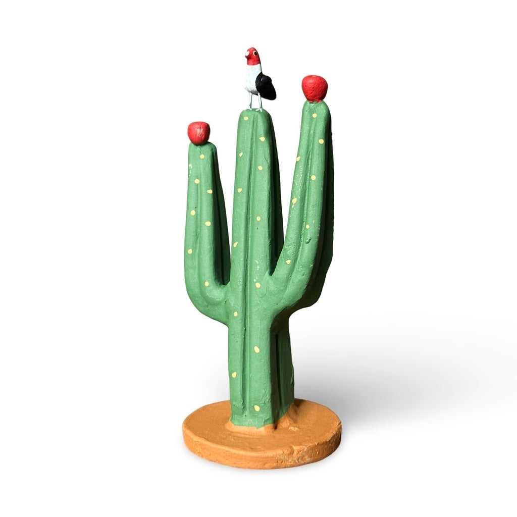 Mandacaru com pássaro em cerâmica policromada - Leonildo