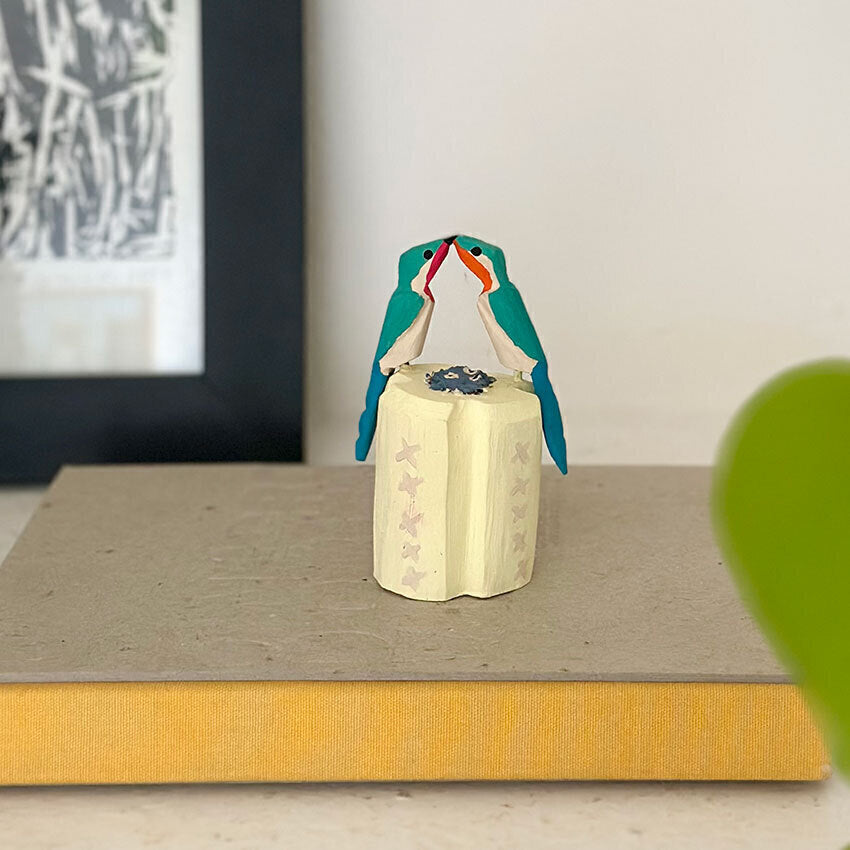 Escultura em madeira Cacto Coroa de Frade e pássaros - Elisa Cândido