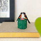 Escultura em madeira Cacto Coroa de Frade e pássaros - Elisa Cândido