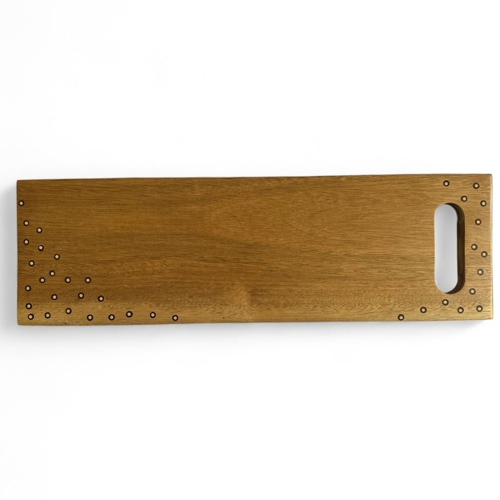Tábua retangular de madeira com marchetaria