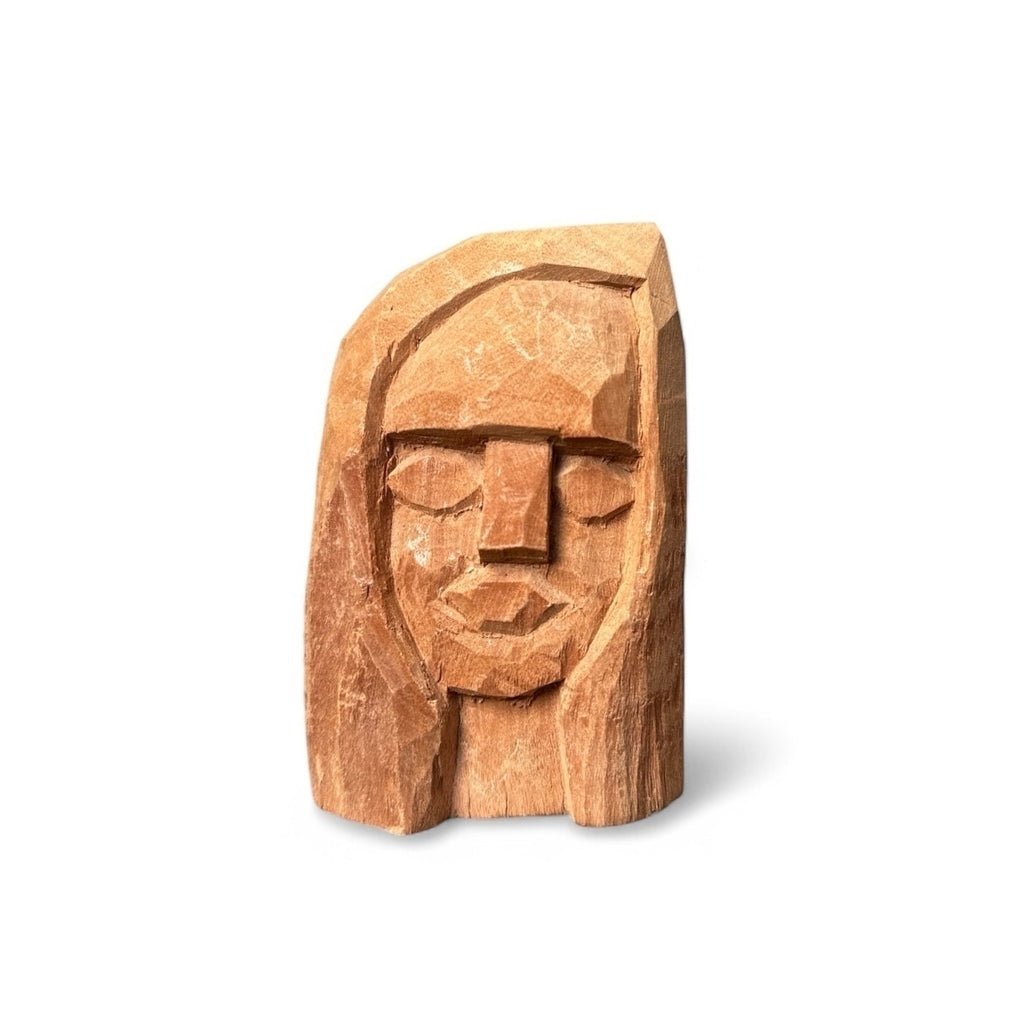 Cabeça feminina esculpida em madeira P - Simone